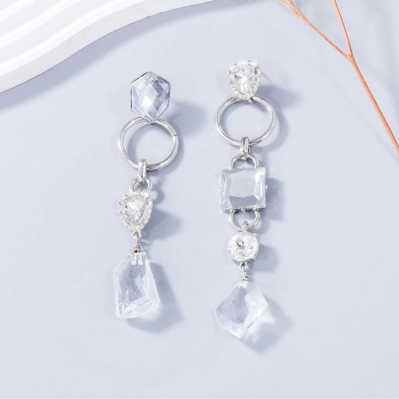 Zara Crystal Silver Dangle Earrings - Picture 3 of 12